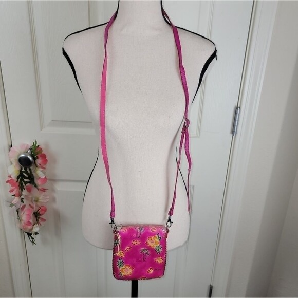 Pink tooled leather crossbody purse floral - Picture 1 of 8